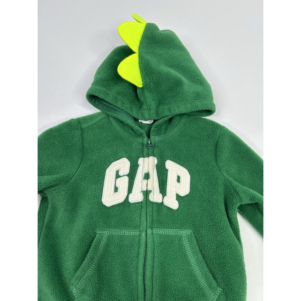 Baby GAP Hoodie Sweatshirt 12-18 months Dinosaur Hood Full Zip Green LOGO UNISEX - Picture 2 of 11
